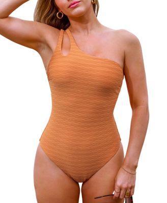 Cupshe Womens Coral Lurex One-Shoulder One Piece Swimsuit Product Image