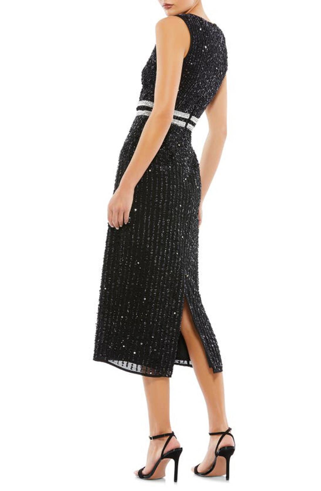 Sequin Sleeveless Sheath Midi Cocktail Dress In Black Product Image