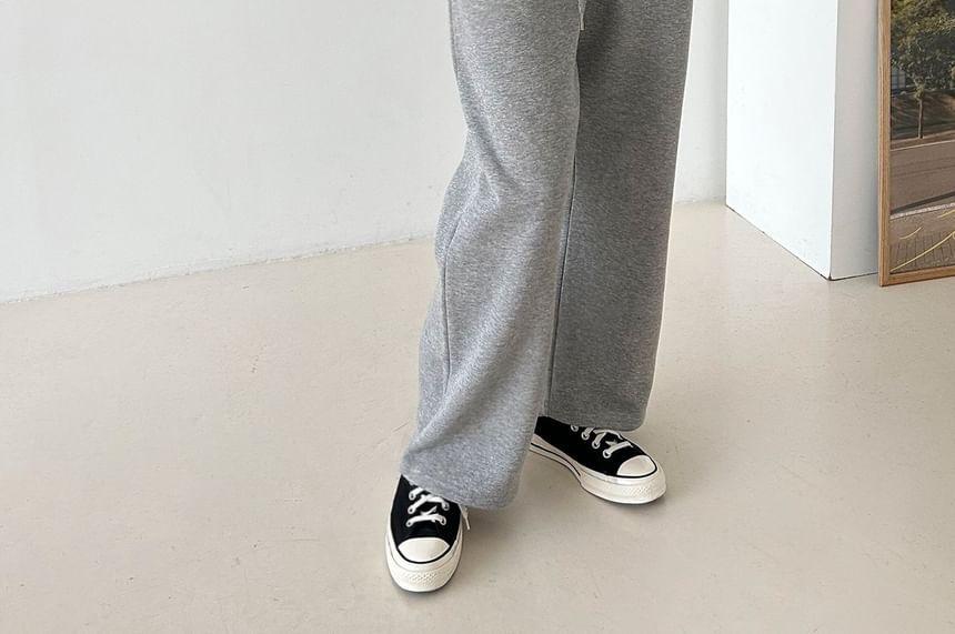 Set: Plain Zip-Up Hooded Jacket + Elastic Waist Sweatpants Product Image