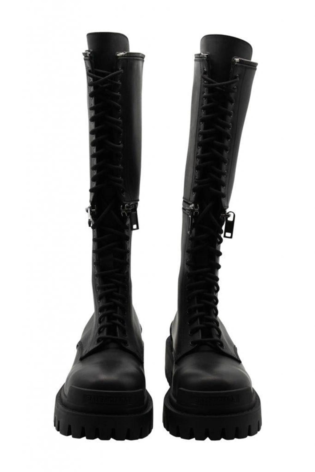 BALENCIAGA Master Convertible Knee-high Leather Combat Boots In Black Silver Product Image