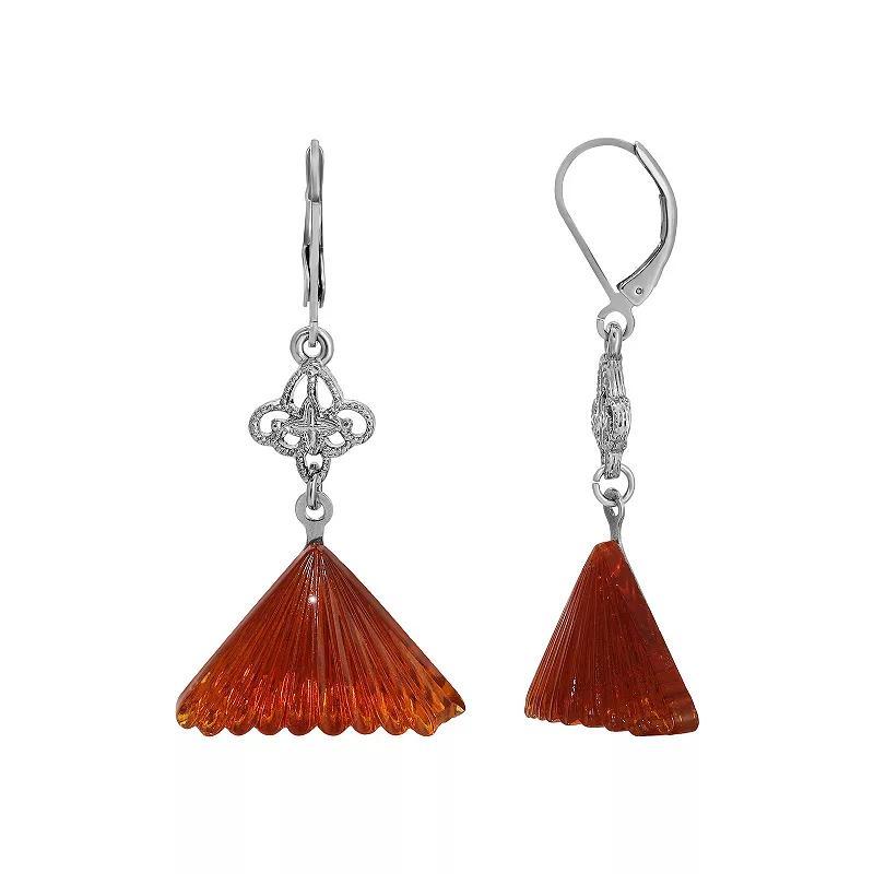 1928 Silver Tone Simulated Topaz Glass Fan Shaped Drop Earrings, Womens, Orange Product Image