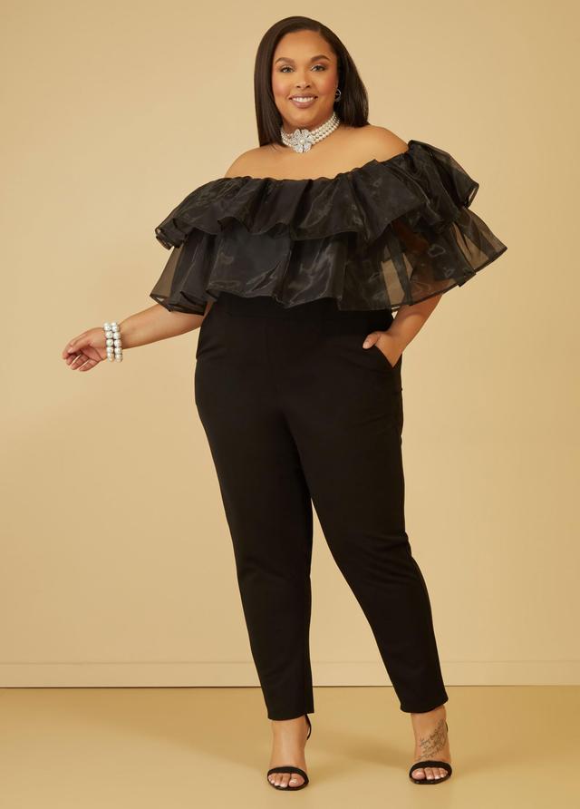 Plus Size Off The Shoulder Ruffled Jumpsuit Ashley Stewart Product Image