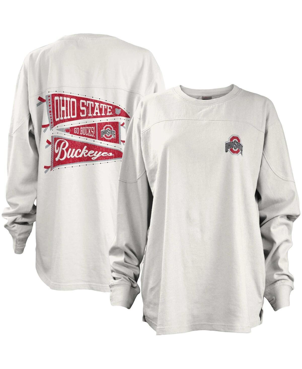 Womens Pressbox White Ohio State Buckeyes Pennant Stack Oversized Long Sleeve T-shirt Product Image