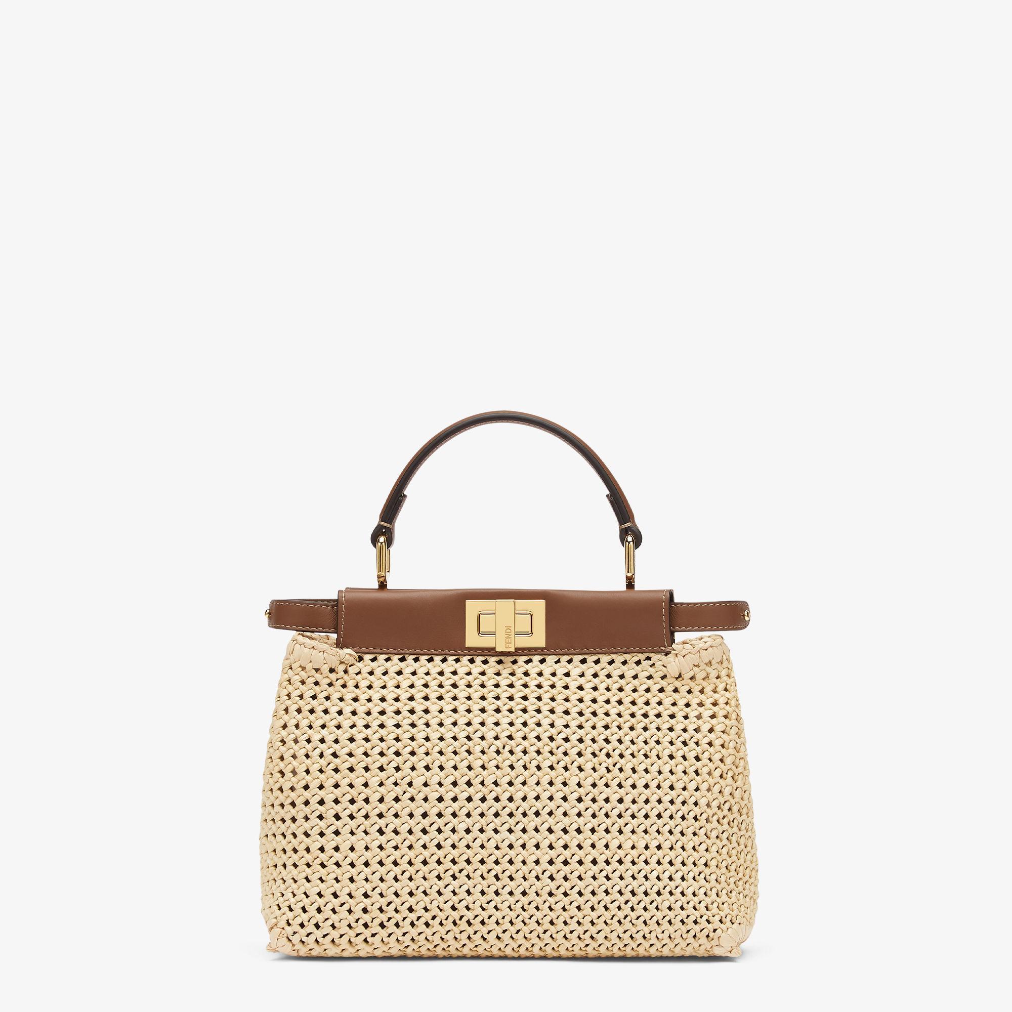 Peekaboo MiniBrown leather and macramé raffia bag Product Image