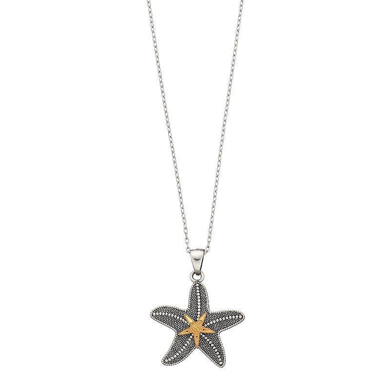 Sterling Silver & 14k Gold Over Silver Starfish Pendant Necklace, Womens Two Tone Product Image