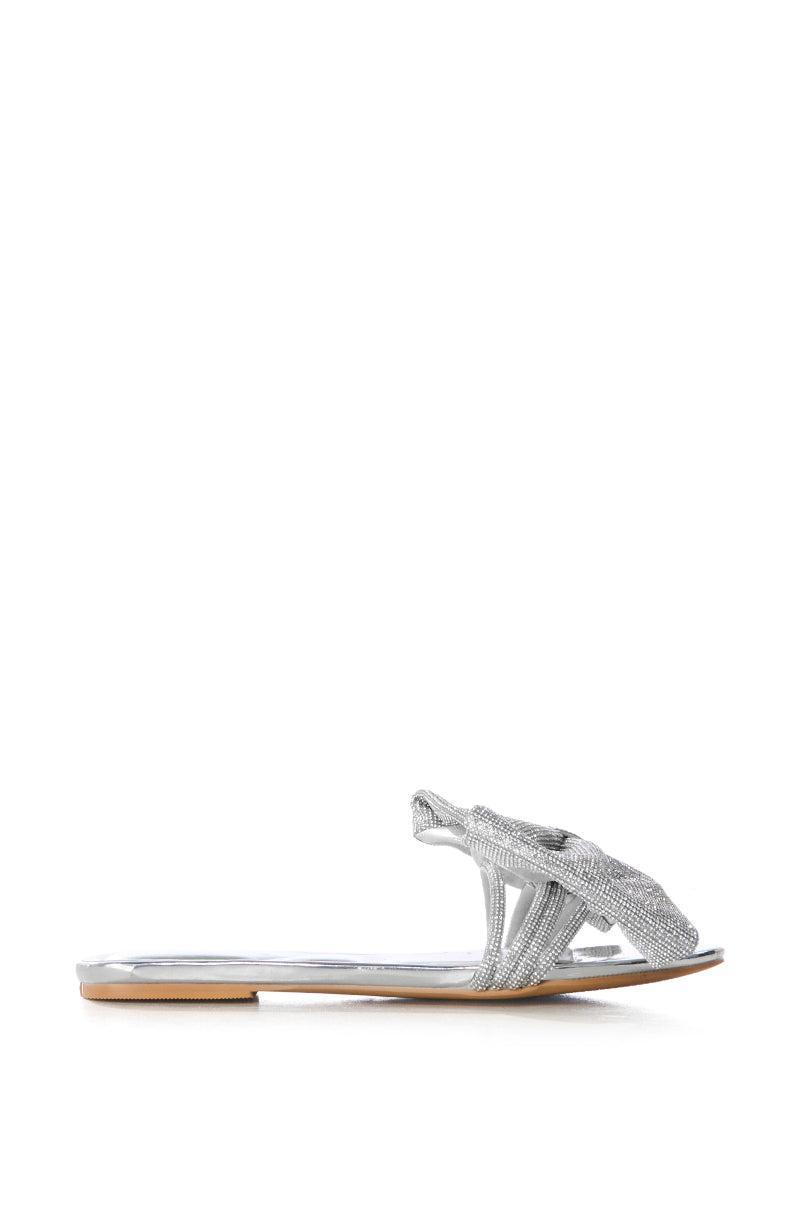 AZALEA WANG BOWTON SILVER BOW DETAIL FLAT SANDAL Product Image