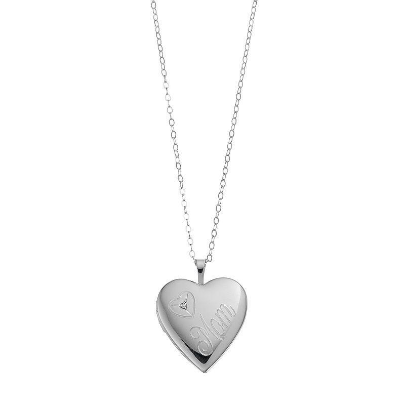 Sterling Silver Mom Heart Locket Pendant Necklace, Womens White Product Image