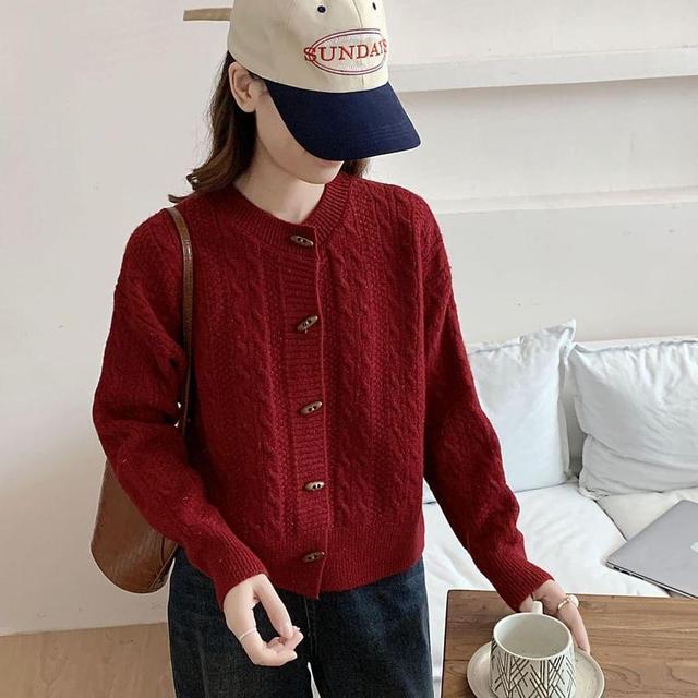 Crewneck Toggle Plain Cardigan Product Image