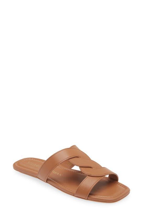 Ibiza Leather Woven-strap Slide Sandals In Tan Product Image