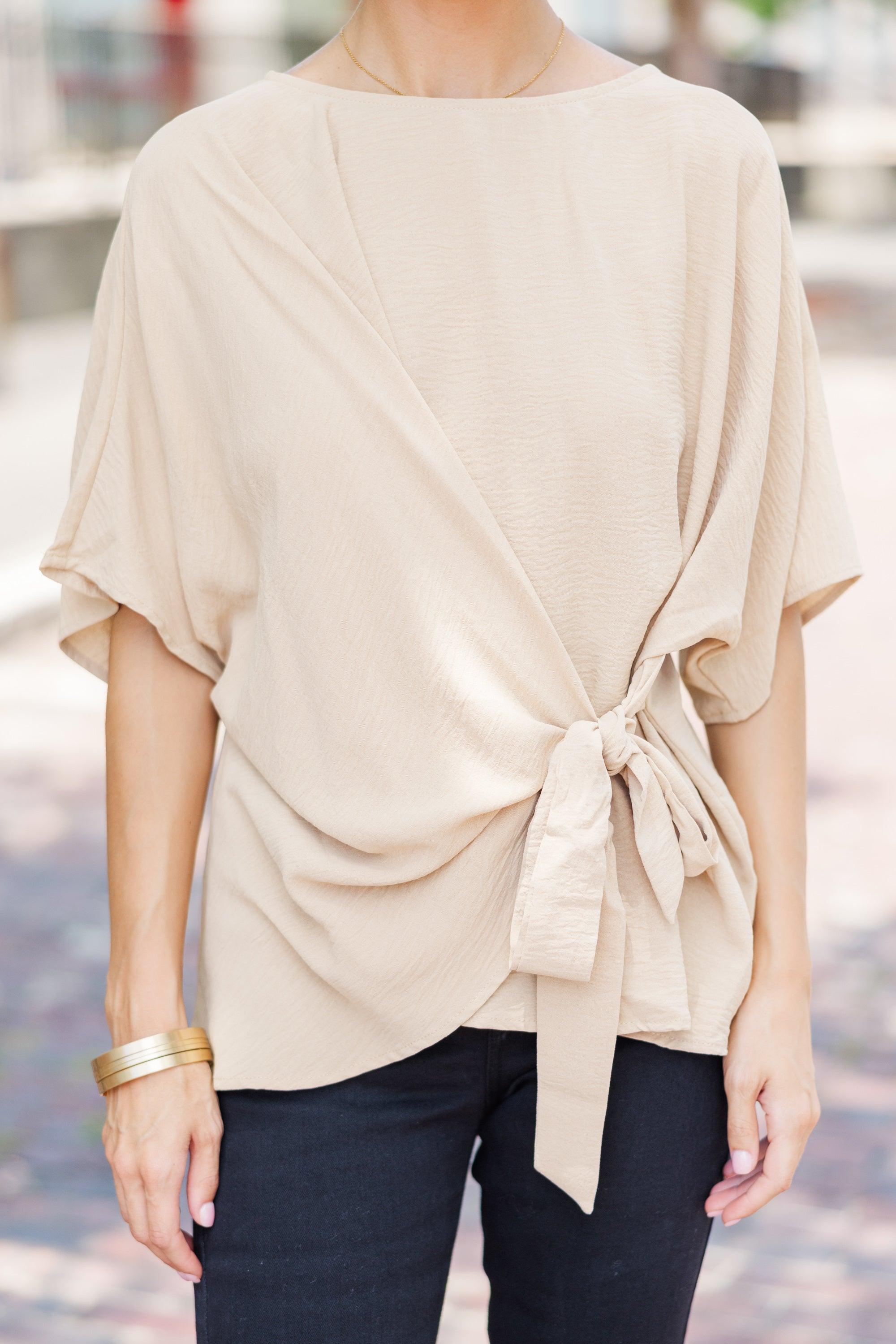 Happy Thoughts Taupe Brown Tied Blouse Female Product Image