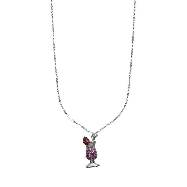 Cubic Zirconia Daiquiri Pendant Necklace, Womens, Silver Tone Pink Product Image