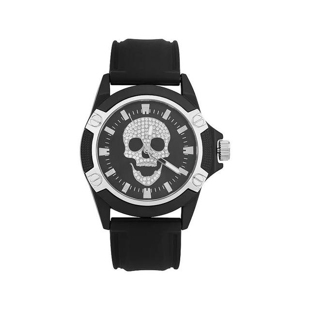 Ed Hardy Singles Mens Silver Skull Dial/Matte Black Silicone Strap Analog Watch Product Image