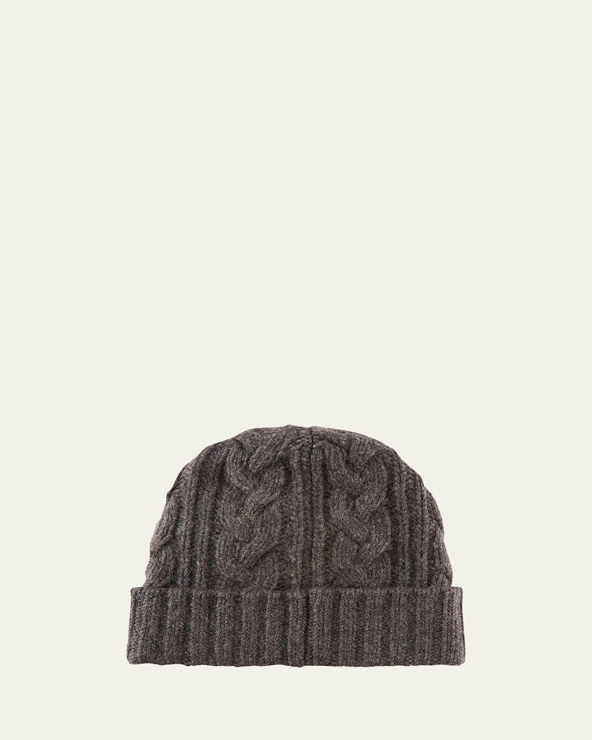 Portolano Men's Cable-Knit Cuffed Cashmere Beanie Hat  - NAVY Product Image