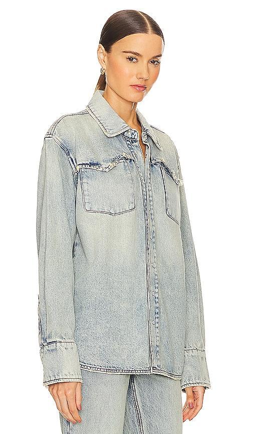 GRLFRND Emerson Western Shirt Jacket in Blue. Product Image