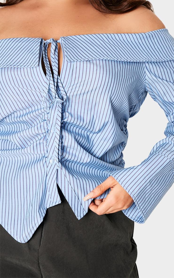 Plus Blue Bardot Striped Fitted Shirt Style Top Product Image