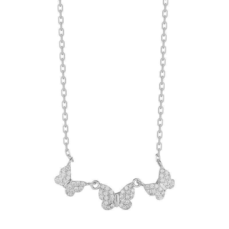 Sunkissed Sterling Cubic Zirconia Triple Butterfly Necklace, Womens, Silver Tone Product Image