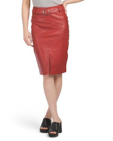 Belted Genuine Leather Skirt for Women Product Image