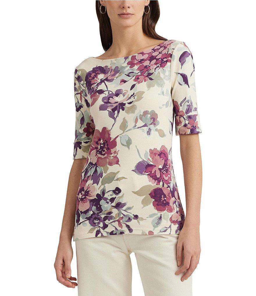 Lauren Ralph Lauren Floral Stretch Boat Neckline 3/4 Sleeve Tee product image