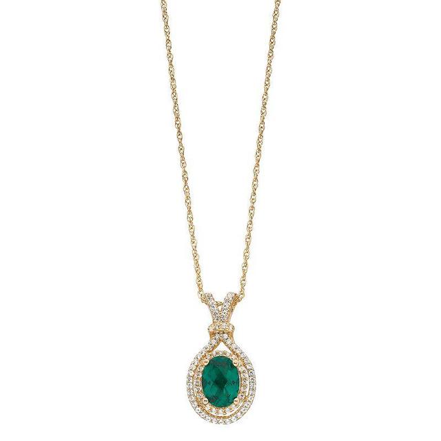 14k Gold Over Silver Lab-Created Emerald & Lab-Created White Sapphire Oval Halo Pendant, Womens Gold Tone Product Image