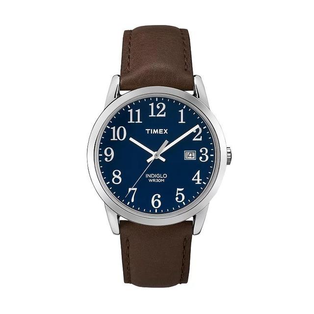 Mens Timex Easy Reader Watch with Leather Strap - Silver/Blue TW2P759009J Product Image