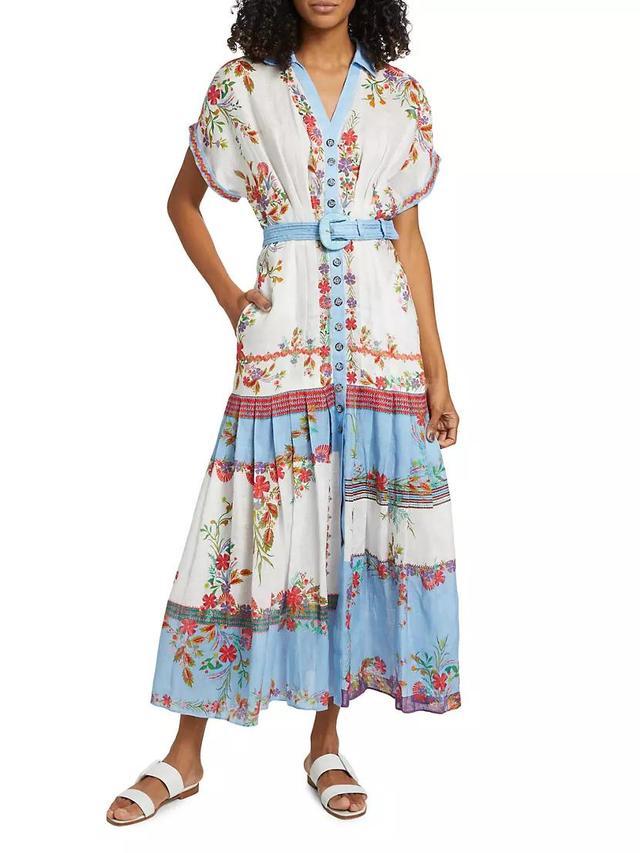 Riya Belted Printed Linen Midi-Dress Product Image