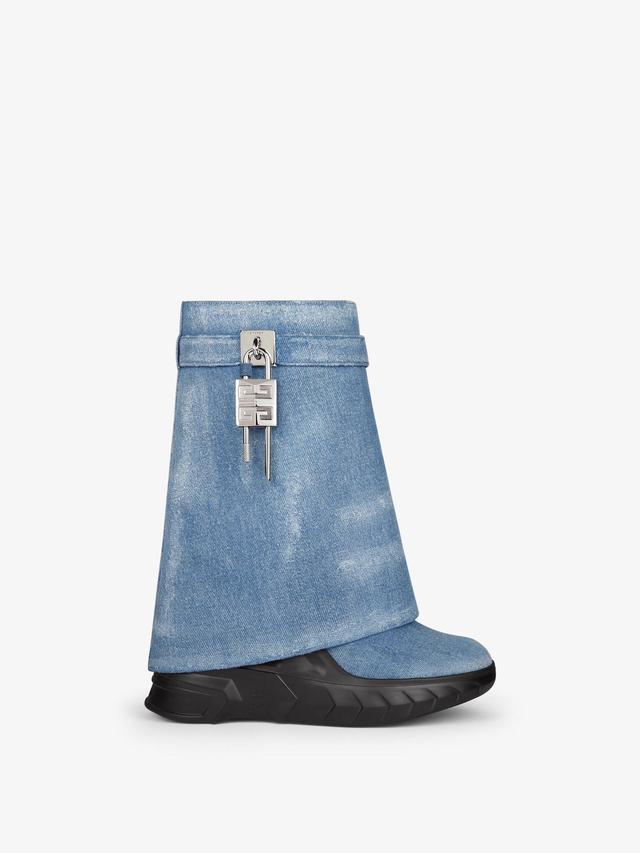 Shark Lock Biker ankle boots in denim Product Image