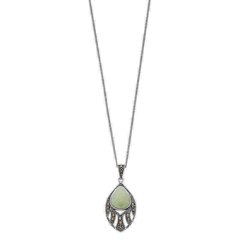 Tori Hill Marcasite & Jade Marquise Pendant Necklace, Womens Silvertone Product Image