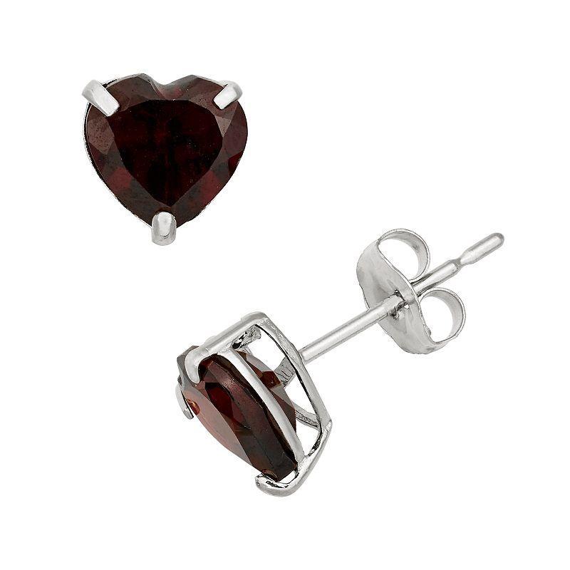 Designs by Gioelli Garnet 10k White Gold Heart Stud Earrings, Womens, Red Product Image