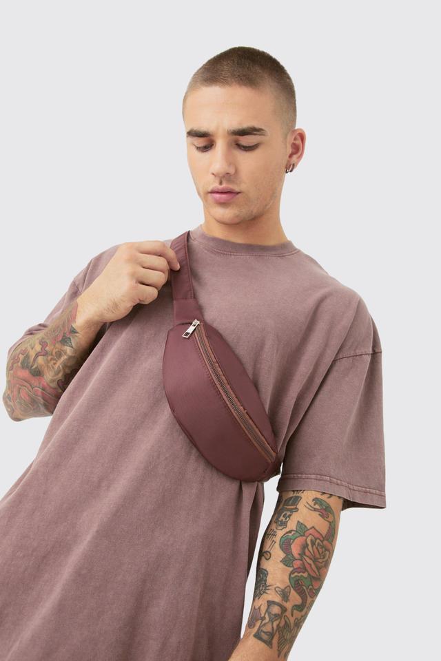 Nylon Cross Body Bag In Brown | boohooMAN USA Product Image