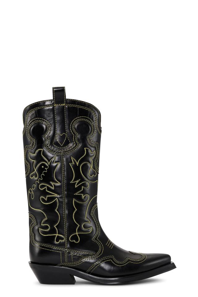 Black/Yellow Mid Shaft Embroidered Western Boots Product Image