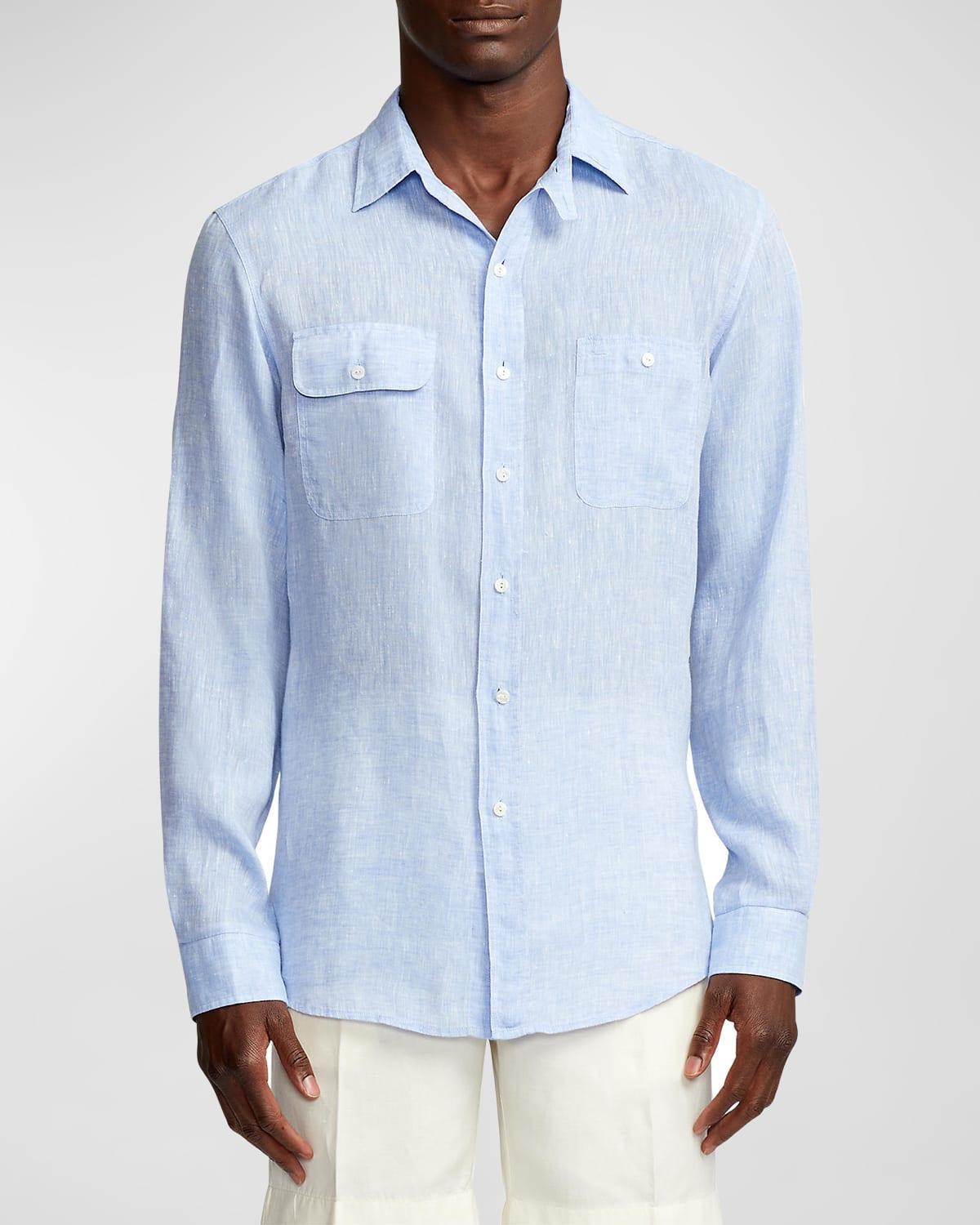 Mens Chambray Linen Long-Sleeve Shirt Product Image