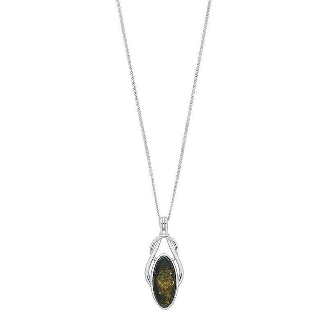 Sterling Silver Green Amber Knot Pendant Necklace, Womens Product Image