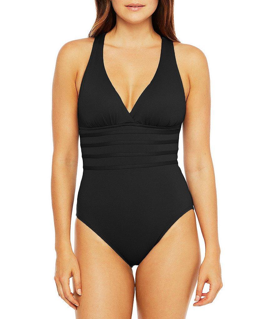 La Blanca Island Goddess Multi Strap Cross Back Tummy Control V-Neck One Piece Swimsuit Product Image