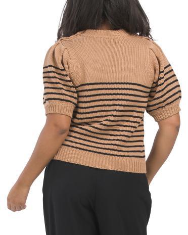 Striped Puff Sleeve Sweater for Women | Cotton Product Image