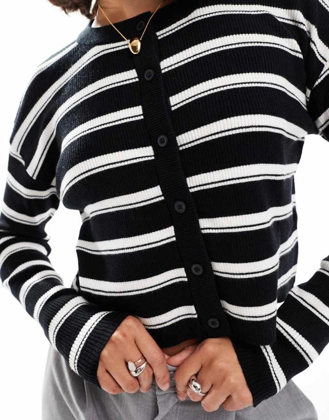 ASOS DESIGN slim fit cardigan with crew neck in stripe Product Image