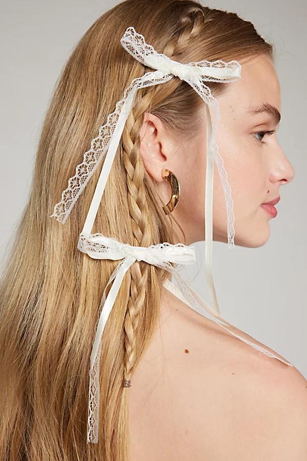 Slim Satin & Lace Hair Bow Barrette Set Womens at Urban Outfitters Product Image