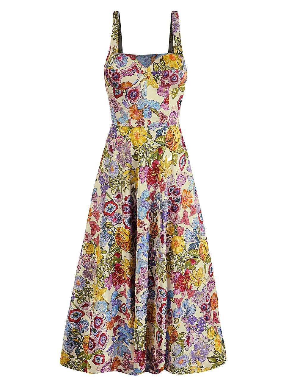 Womens Floral Silk Corset Midi-Dress Product Image