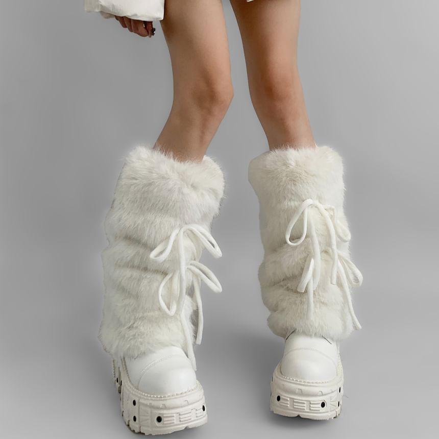 Bow Faux Fur Leg Warmers Product Image