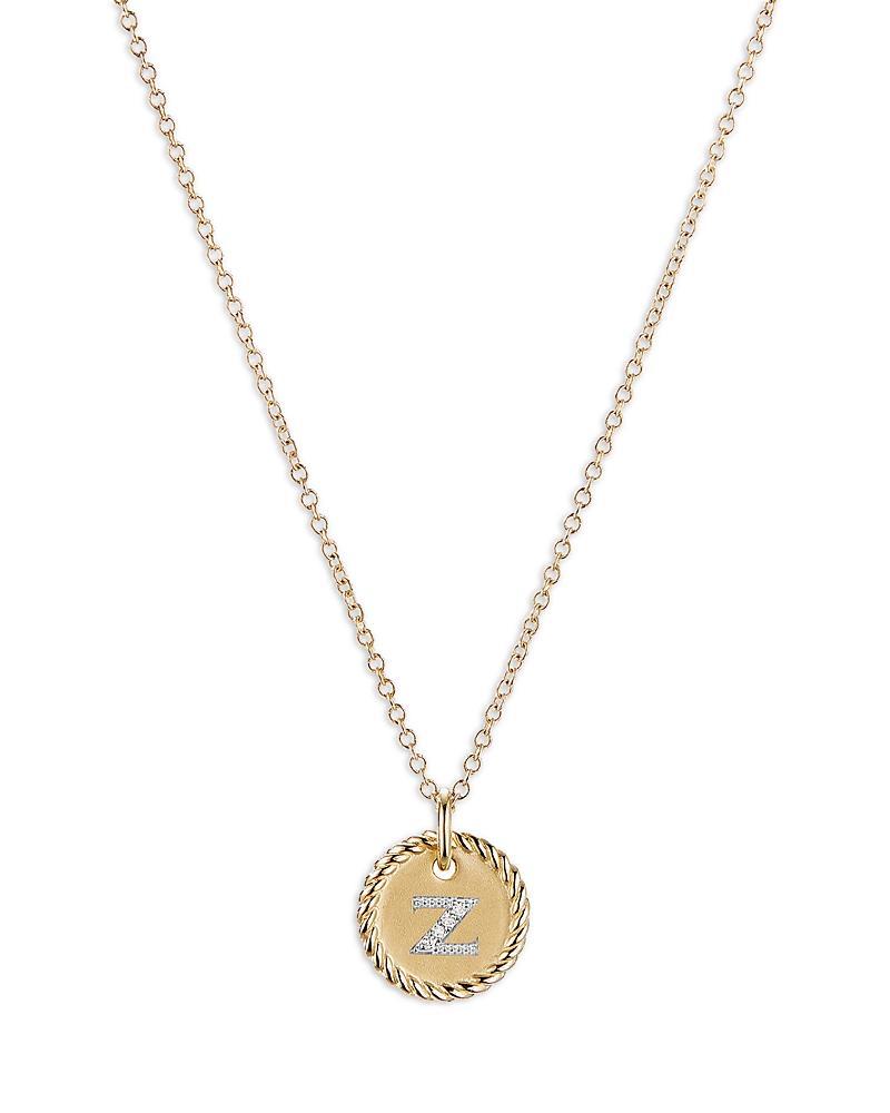 Womens Initial Charm Necklace in 18K Yellow Gold with Pav Diamonds Product Image