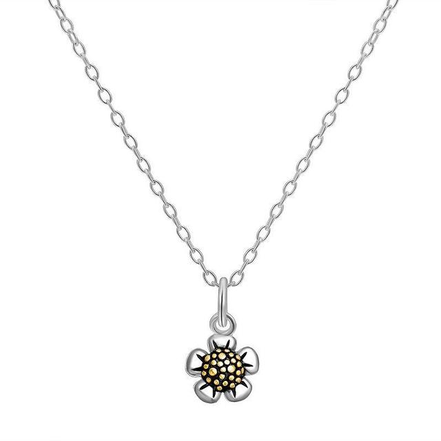 PRIMROSE Two-Tone Sterling Silver Sculpted Flower Pendant Necklace, Womens Two Tone Gold Product Image