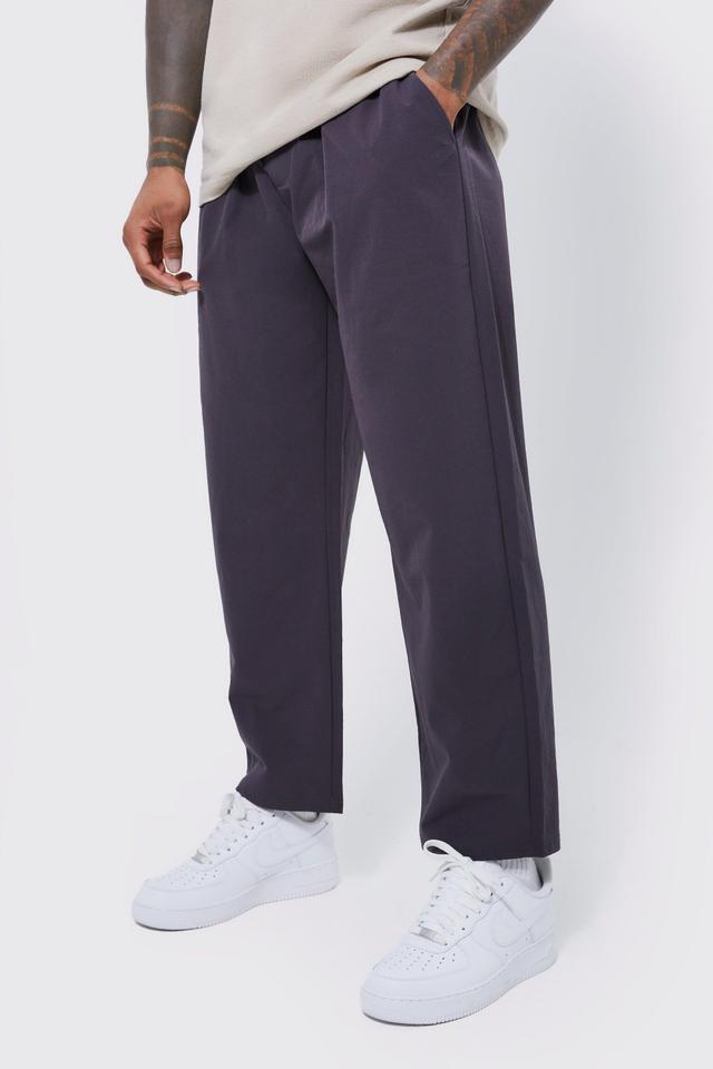 Mens Grey Elasticated Waist Technical Stretch Relaxed Cropped Trouser, Grey Product Image