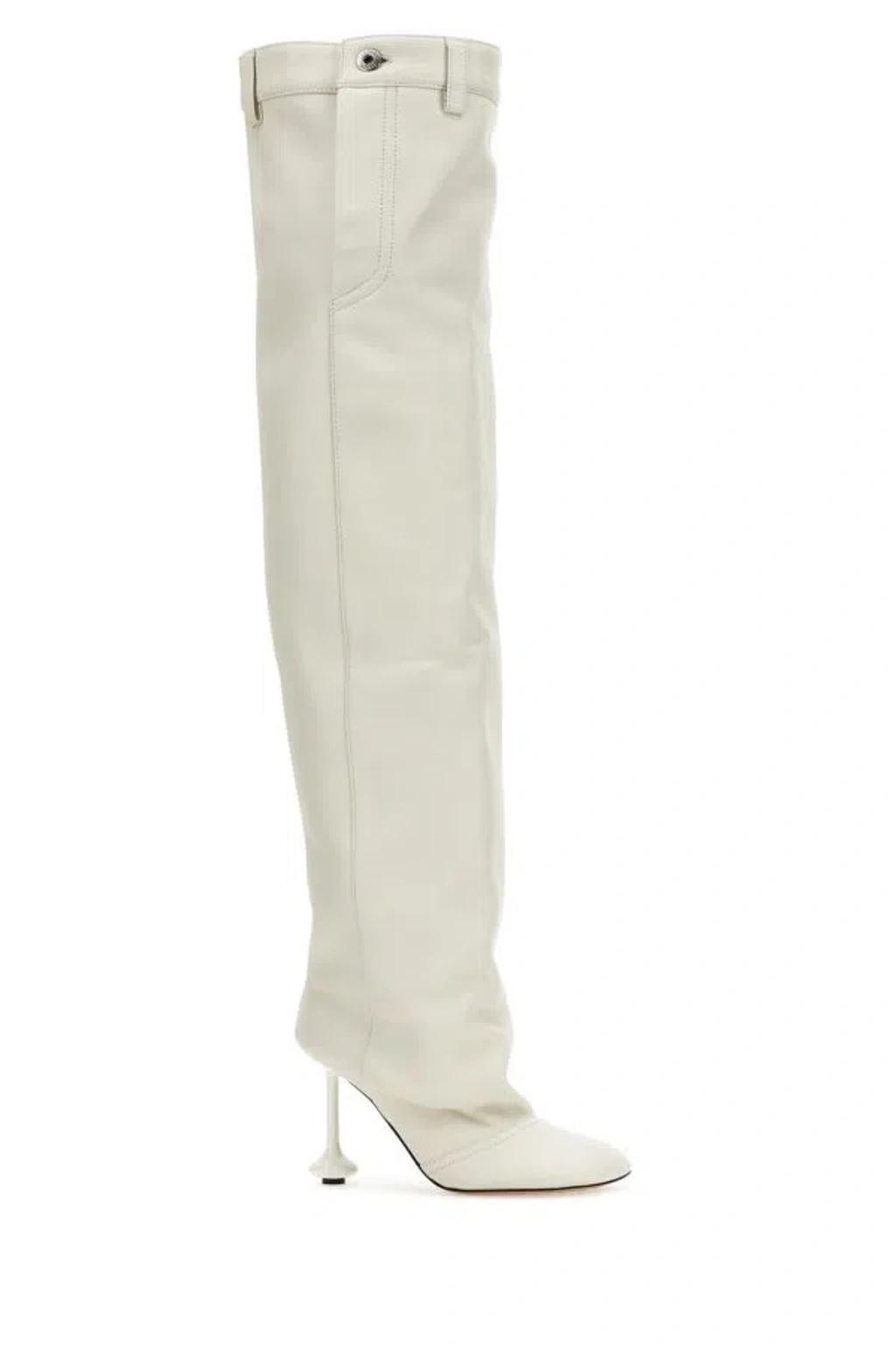 Woman Ivory Nappa Leather Toy Boots In White Product Image