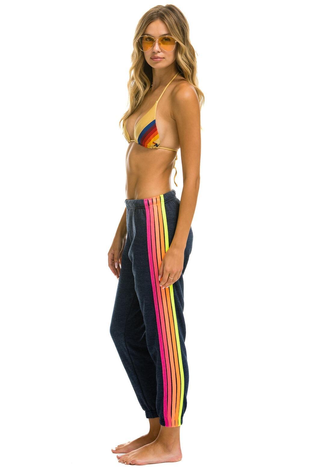 5 STRIPE SWEATPANTS - HEATHER NAVY // NEON RAINBOW Female Product Image