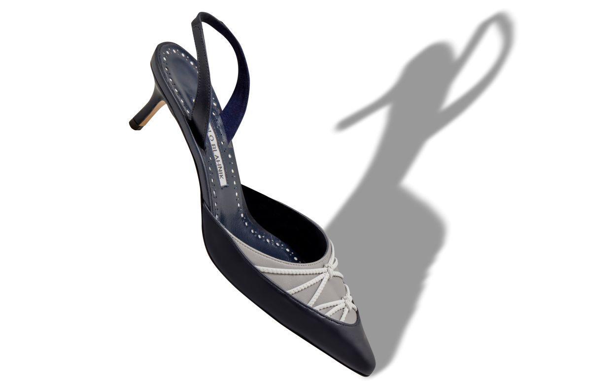 MARETSLI Navy Blue Nappa Leather Slingback Pumps Product Image