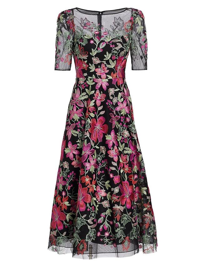 Womens Floral Embroidered A-Line Cocktail Dress Product Image