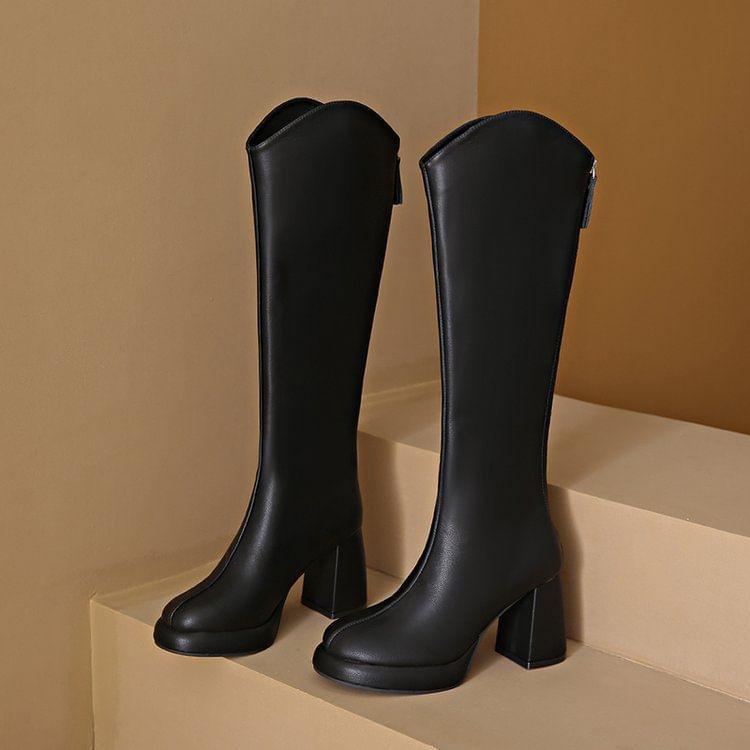 Block Heel Plain Tall Boots Product Image