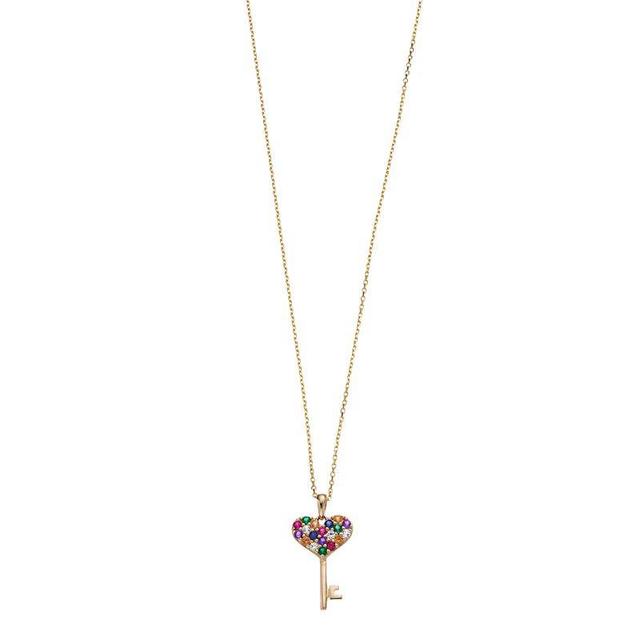 10k Gold Multi Gemstone Heart Key Pendant Necklace, Womens Multicolor Product Image