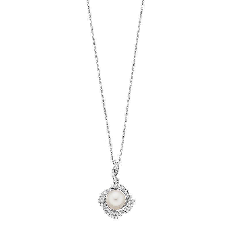 Sterling Silver Freshwater Cultured Pearl & Cubic Zirconia Pendant, Womens Product Image