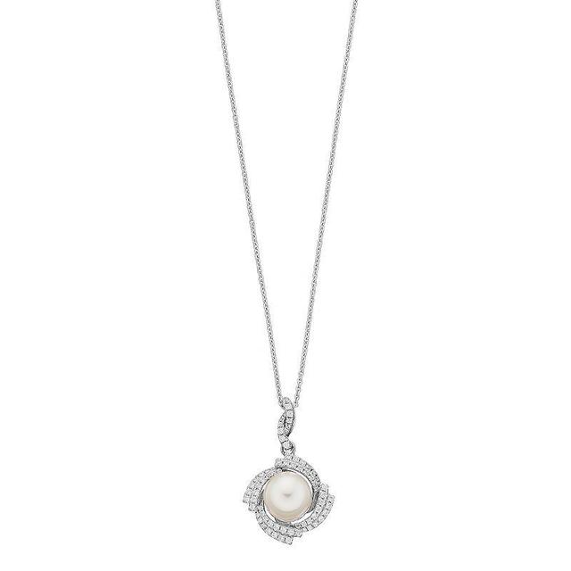 Sterling Silver Freshwater Cultured Pearl & Cubic Zirconia Pendant, Womens White Product Image