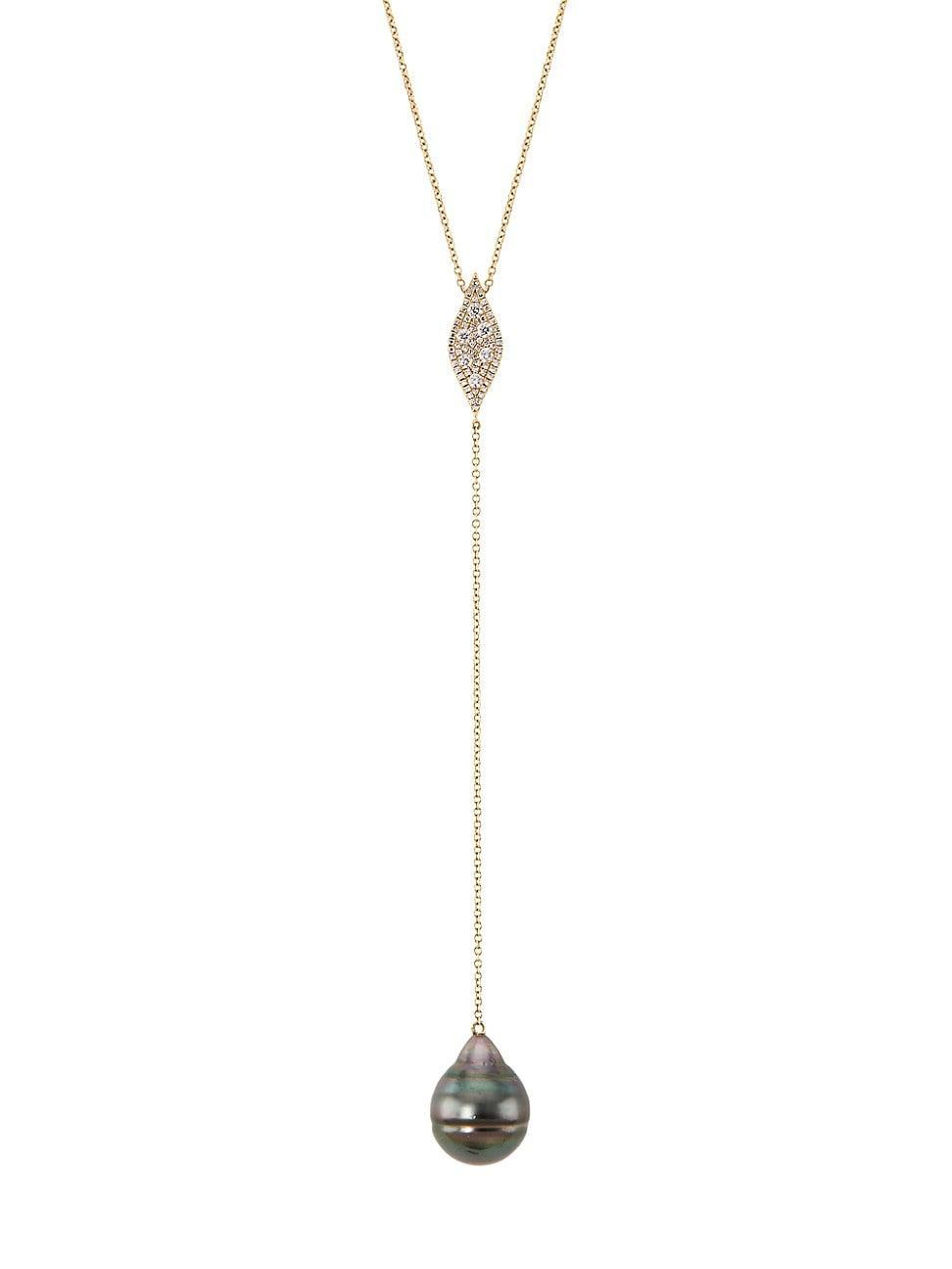 Womens 18K Rose Gold, Tahitian Pearl & 0.32 TCW Diamond Y Necklace - Rose Gold Product Image